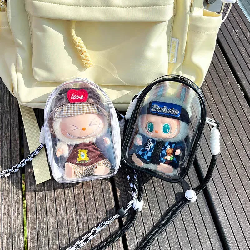 Labubu Doll Protective Case — 15cm Cotton Sitting Party Storage & Dustproof PVC Shoulder Bag