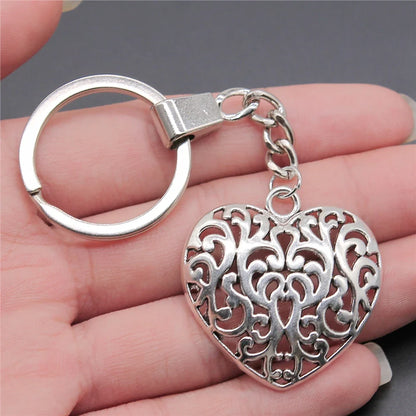 New Fashion Men 30mm Metal Alloy Keychain with Vintage Heart, Flower, Rose, Sunflower & Tree Pendant DIY Keyring Holder Chain Accessory