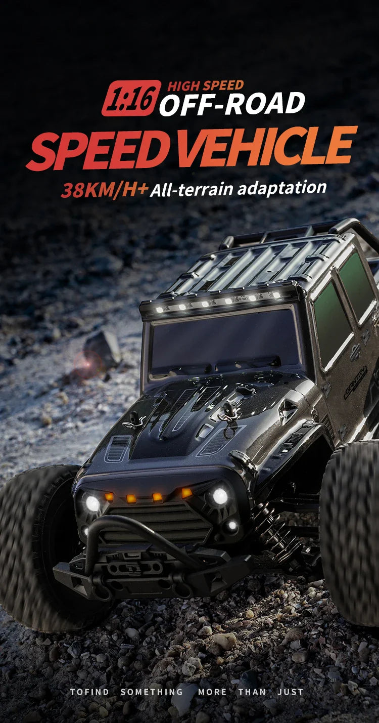 16103 Fast RC Cars – 50km/h 1/16 Off-Road 4WD Monster Truck with LED Headlights, 2.4G Waterproof Remote Control for Adults & Kids