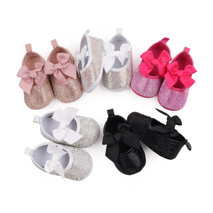 Baby Girls’ Bowknot Shoes - Shiny Diamond Sneakers & Sandals for Newborns and Toddlers