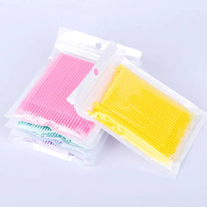 100pcs Eyelash Cleaning Brushes – Micro Cotton Swabs for Lash Extensions & Makeup Remover