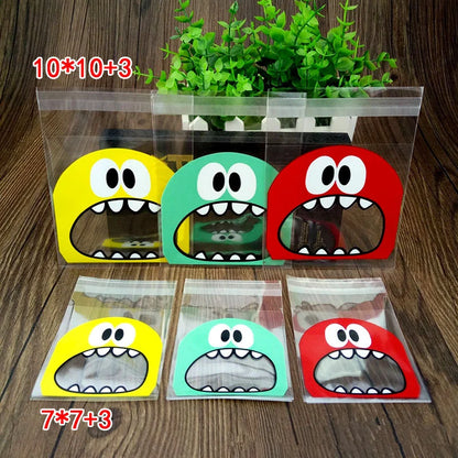 50PCS Cute Cartoon Monster Self-Adhesive Plastic Bags - for Cookies, Candy, Snacks, Baking Package Supplies, and Christmas Decor