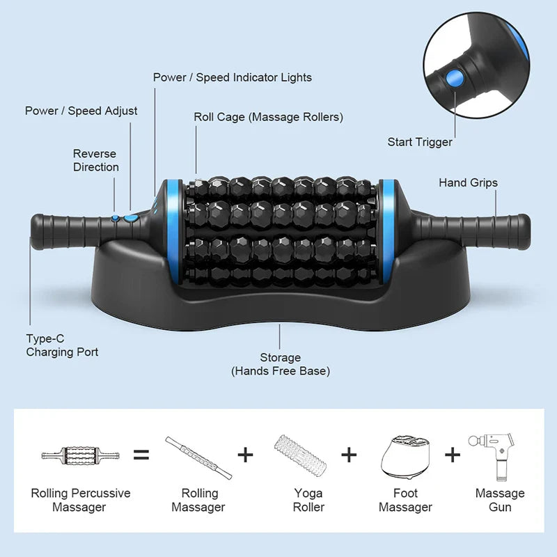 Cordless 360° Roller Body Massager — Rechargeable Percussive Vibrator for Muscle Relaxation, Back, Foot & Leg Therapy