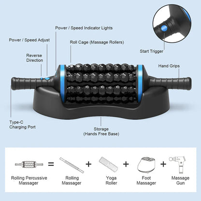 Cordless 360° Roller Body Massager — Rechargeable Percussive Vibrator for Muscle Relaxation, Back, Foot & Leg Therapy