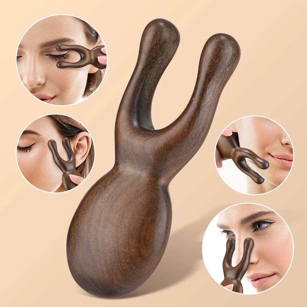 Wooden Gua Sha Facial Massage Tool – Sandalwood Face, Nose & Eye Acupressure Therapy Tool
