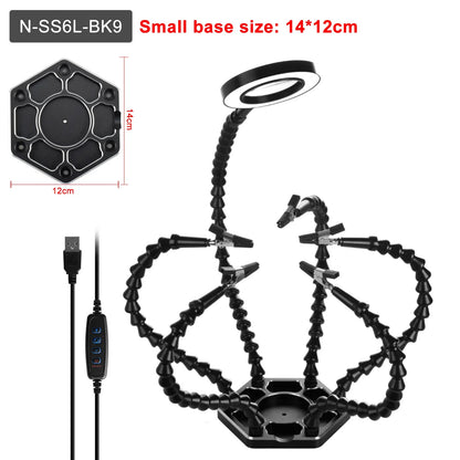 NEWACALOX Third Hand Soldering PCB Holder: Helping Hands Crafts Hobby Welding Station with USB DC Cooling Fans - 6pc Flexible Arms
