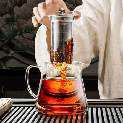 Heat-Resistant Glass Teapot with Stainless Steel Tea Strainer Infuser – Flower Kettle Kung Fu Teaware Set for Puer & Oolong Tea