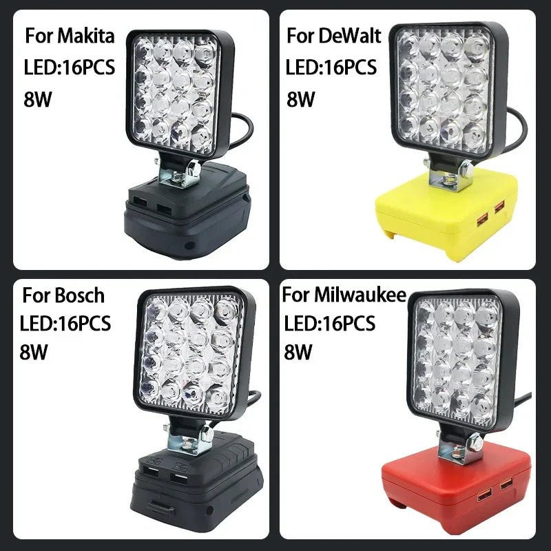 LED Spotlight for 18V Battery – Compatible with Dewalt, Milwaukee, Makita & Bosch, Outdoor Work, Fishing & Emergency Handheld Tool Lamp