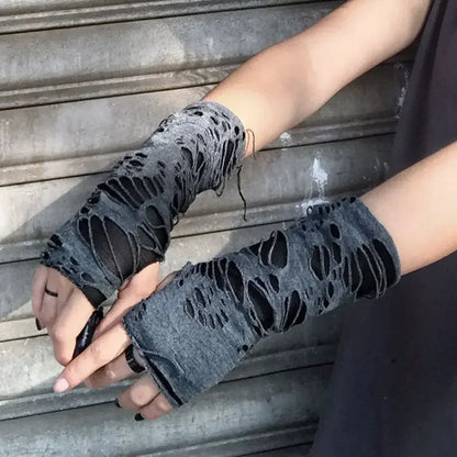 Unisex Gothic Fingerless Gloves – Tear Design Stretchy Punk Fashion Gloves for Party Wear, Durable & Stylish Street Accessories