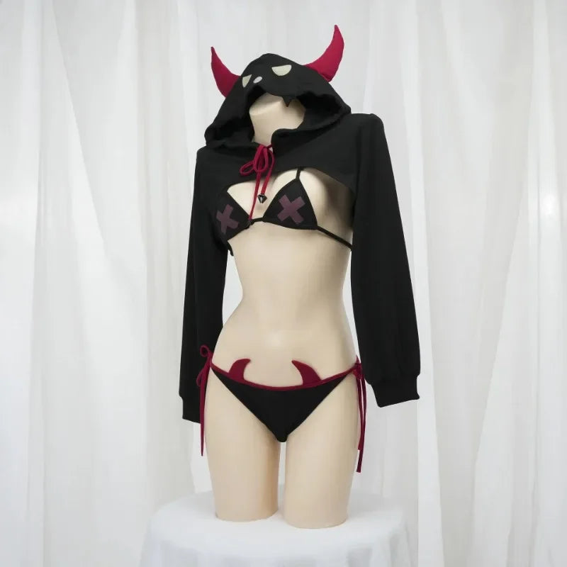 Demon Kingdom Elf Costume - Hooded Horn Cloak Halloween Cosplay Outfit