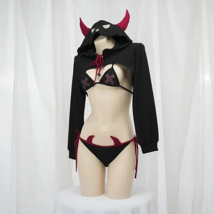 Demon Kingdom Elf Costume - Hooded Horn Cloak Halloween Cosplay Outfit