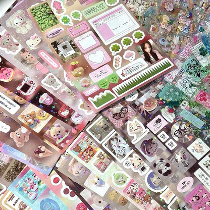 6pcs/10pcs Y2K Glitter Laser Stickers – Cute Random Phone, Camera, Luggage & Journal Stickers, Kawaii Decoration Gift