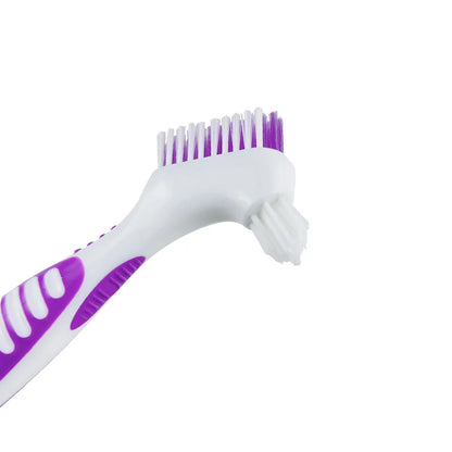 Denture Cleaning Brush - Soft Multi-Layer Bristle False Teeth Brush with Non-Slip Rubber Handle