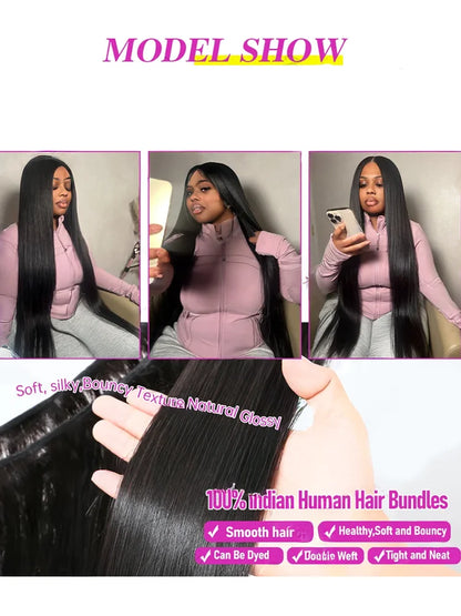 30-34 Inch Bone Straight Human Hair Bundles – Natural Black Remy Unprocessed Virgin Hair Extensions, 3-4 Bundle Deals