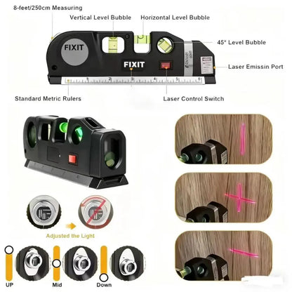 Easy-to-Use Laser Level Kit – Multipurpose Cross Line Laser with 8-Foot Measuring Tape and Ruler