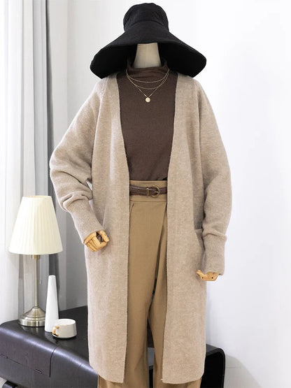 Women’s Solid Color Loose Thick Warm Sweater Cardigan – V Neck Knitted Coat with Pockets, Casual Spring/Autumn Tops C-124