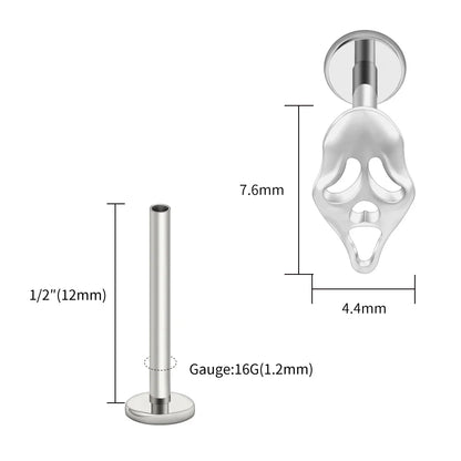 Right Grand ASTM F136 Titanium 16G Ghost Face Flat Back Earring – Halloween CZ Cartilage Stud for Helix, Labret & Nose Piercing Jewelry