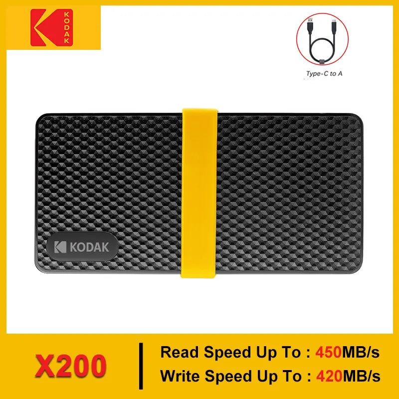 Kodak X200 Portable SSD: High-Speed USB 3.1 Type C External Drive - Available in 2TB, 1TB, 512GB, and 256GB Capacities for PS4, Laptop, MacBook, PC