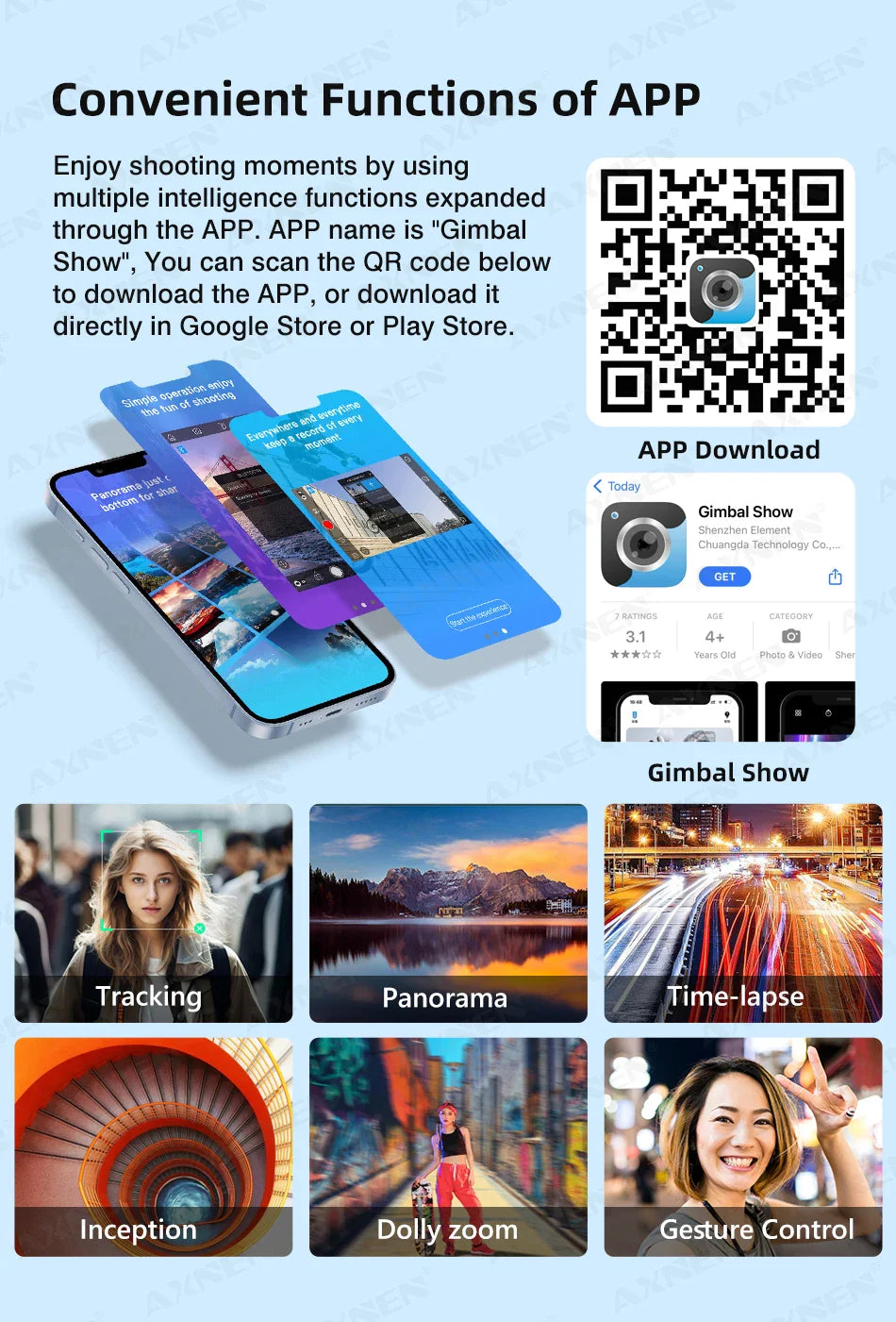 3 Axis Handheld Gimbal Stabilizer with Fill Light – Smartphone Stabilizer for iPhone & Android, Face Tracking, TikTok, Vlog – HQ6