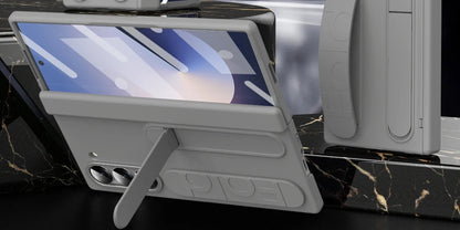 Original Silicone Grip Phone Case for Samsung Galaxy Z Fold 4-7 – Stand & Hinge Protective Cover with Glass Film