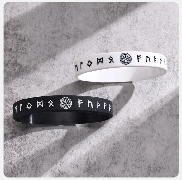Vnox 12mm Silicone Bracelet for Men - Soft Rubber Viking Compass Rune Amulet Wristband Set