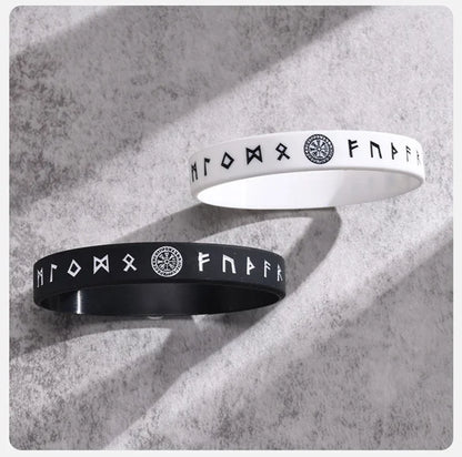 Vnox 12mm Silicone Bracelet for Men - Soft Rubber Viking Compass Rune Amulet Wristband Set