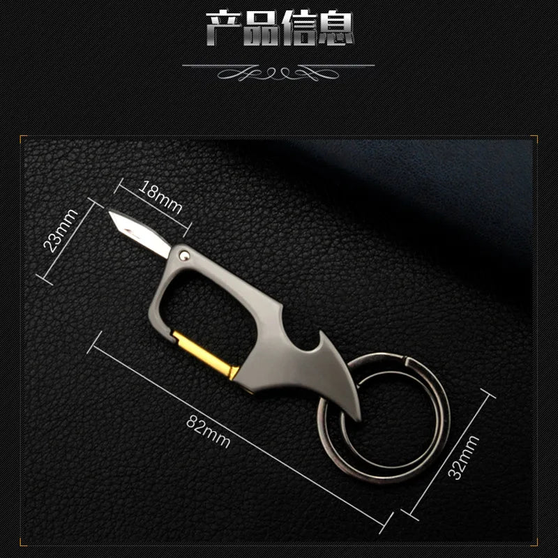 Creative Multifunctional Keychain for Men: Carabiner Buckle with Bottle Opener, Detachable Knife - Unique Design, Portable Keyring Accessory