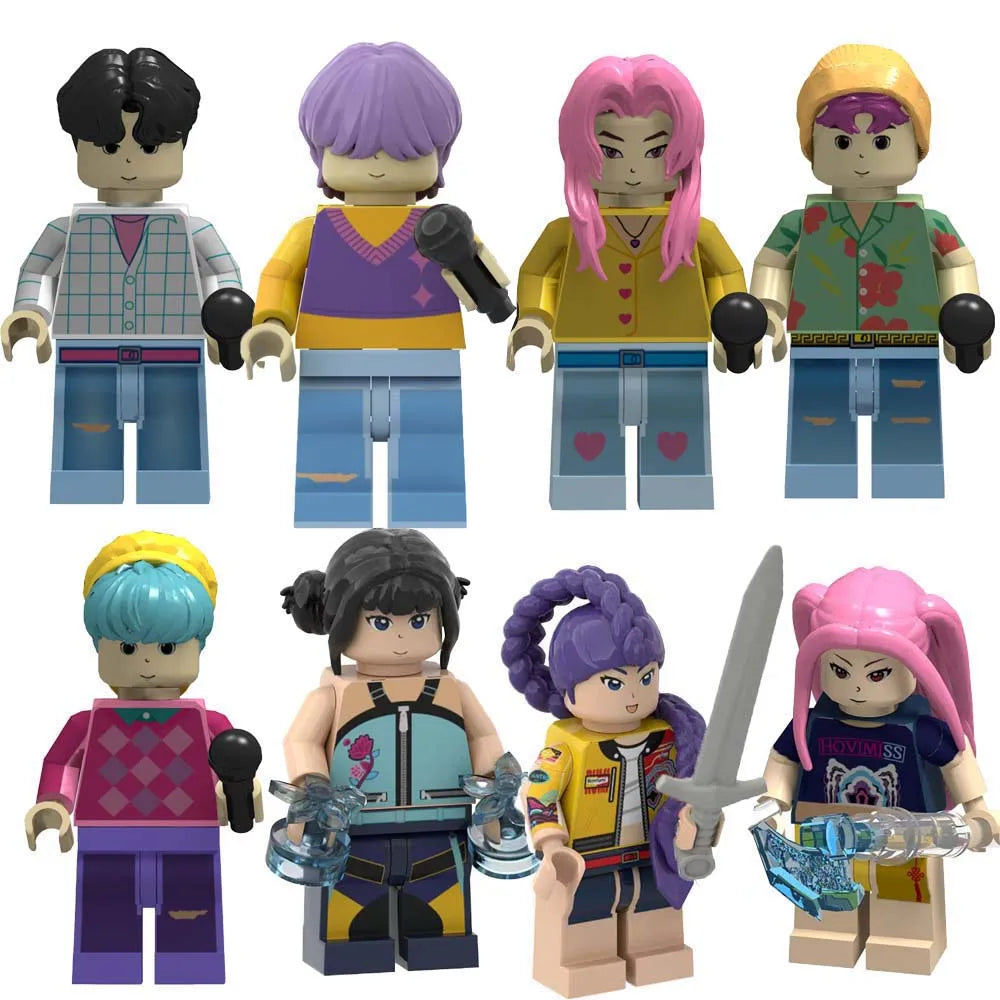 WM6228 K-Pop Demon Hunters Mini Building Blocks — Kawaii Cartoon Action Figure Assembly Toy