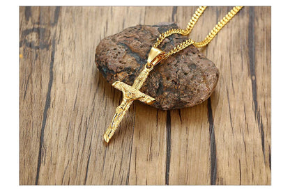 Vnox Cross Necklace for Men & Women – Gold Stainless Steel Jesus Pendant, Catholic Faith Jewelry for Church Prayer