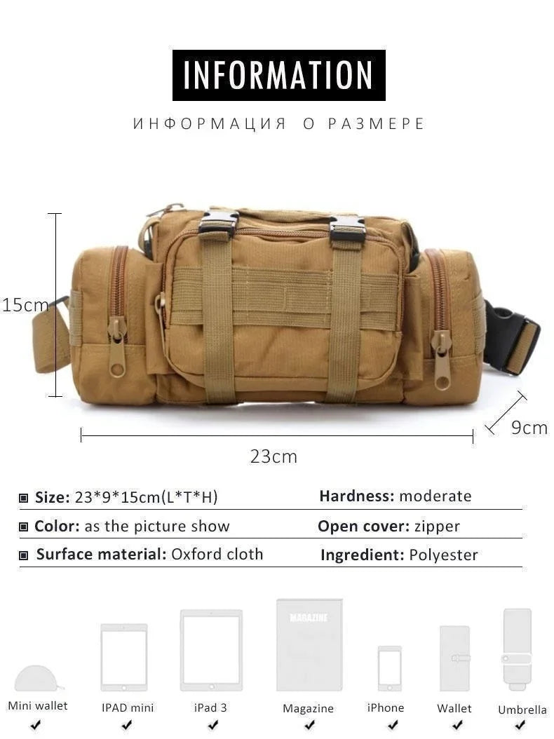 Molle Duffel Waist Bag - Waterproof Fanny Pack, EDC Utility Pouch, Camera Bag with Shoulder Strap and Hand Carry