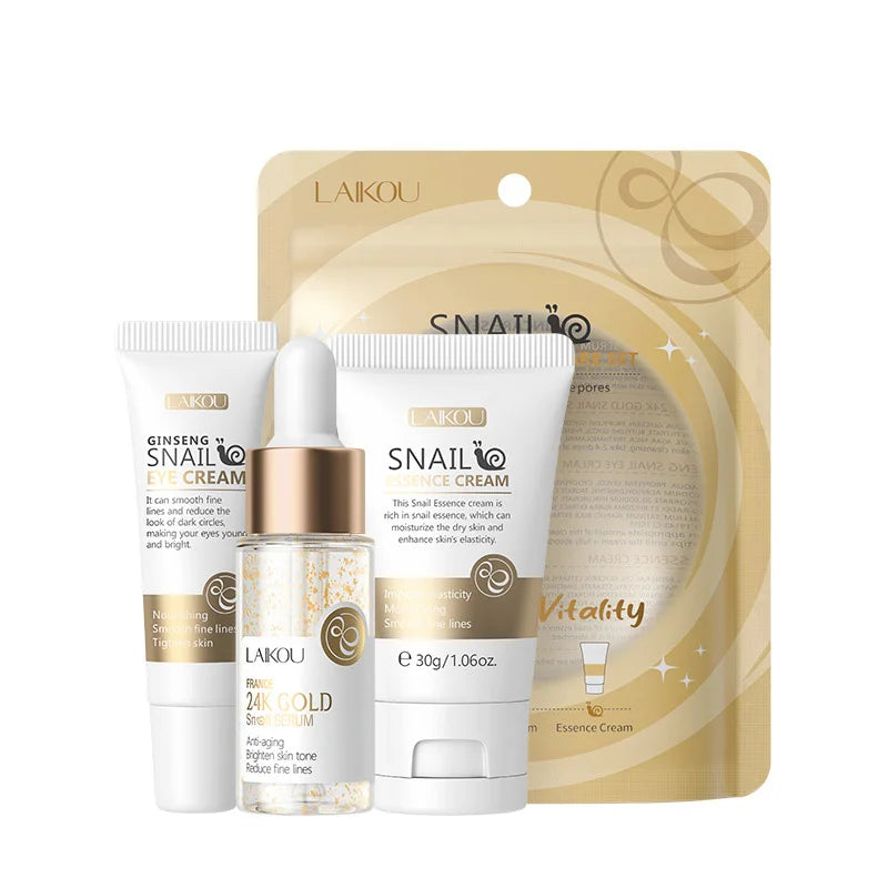 3pcs LAIKOU Vitamin C 24K Golden Sakura Skincare Set – Moisturizing Face Cream, Serum & Eye Cream