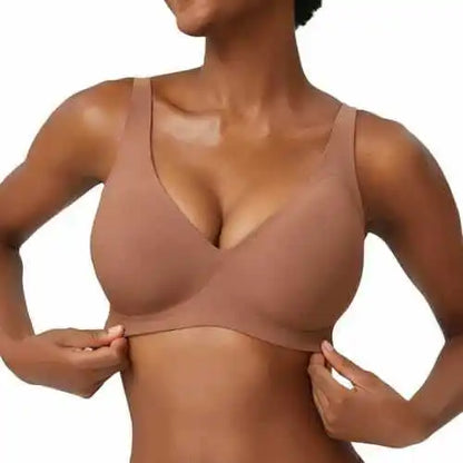 Women’s Pink Leopard Print Bra – Seamless Wire-Free Full Cup Underwear, Soft Support, Breathable Deep V Design