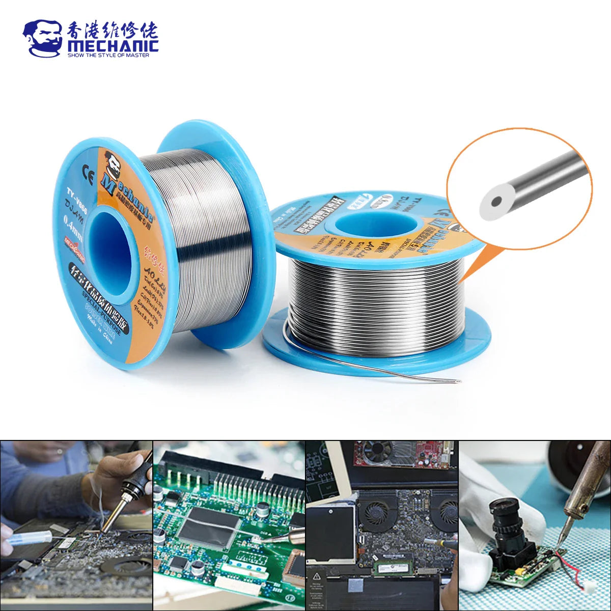 MECHANIC TY-V866 Solder Wire – 40g Mild Rosin Core, 183℃ Melting Point, 0.2–0.8mm High Purity Environmental Welding Flux for Iron & Cable