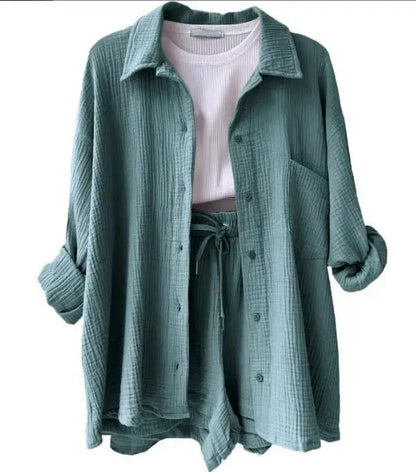 2025 Women’s Summer Two-Piece Set – Solid Color Casual Loose Short Pants & Top Outfit