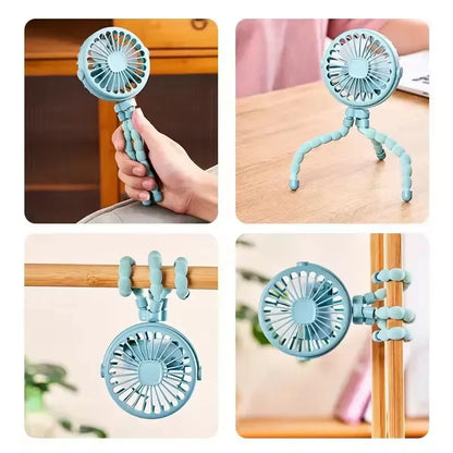 Mini Octopus Stroller Fan – Handheld USB Charging Bladeless Fan, Small Folding Silent Fan for Table, Outdoor, and Baby Use