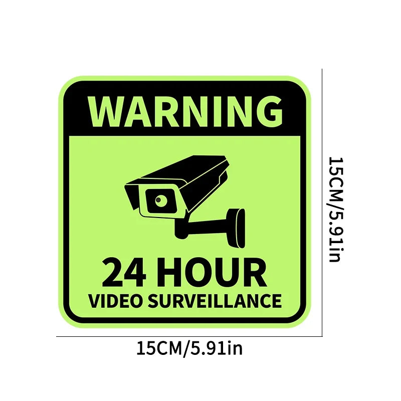 24-Hour Video Surveillance Glow Warning Sticker – Motorcycle & Car Glow-in-the-Dark Decals for Helmet, Fairing, Window & Bumper Safety