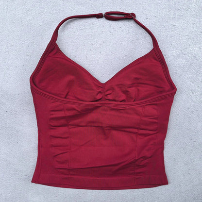 Women’s Adjustable Strappy Sports Top Open Back Gym Yoga Crop Top with Built-in Fastener Fitness Workout Wear