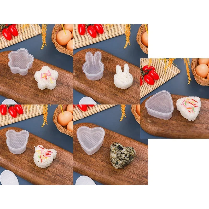 4PCS Transparent Sushi Mold Set – Triangular Onigiri Rice Ball Maker & Food Press Kit for Bento Kitchen Use