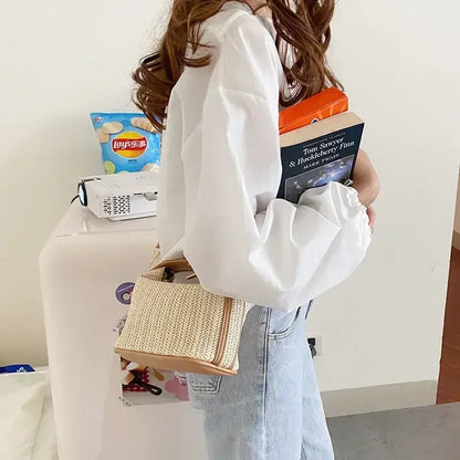 Summer Small Straw Handbag — Trendy Woven Bucket Crossbody Shoulder Bag, Casual Beach Tote for Girls