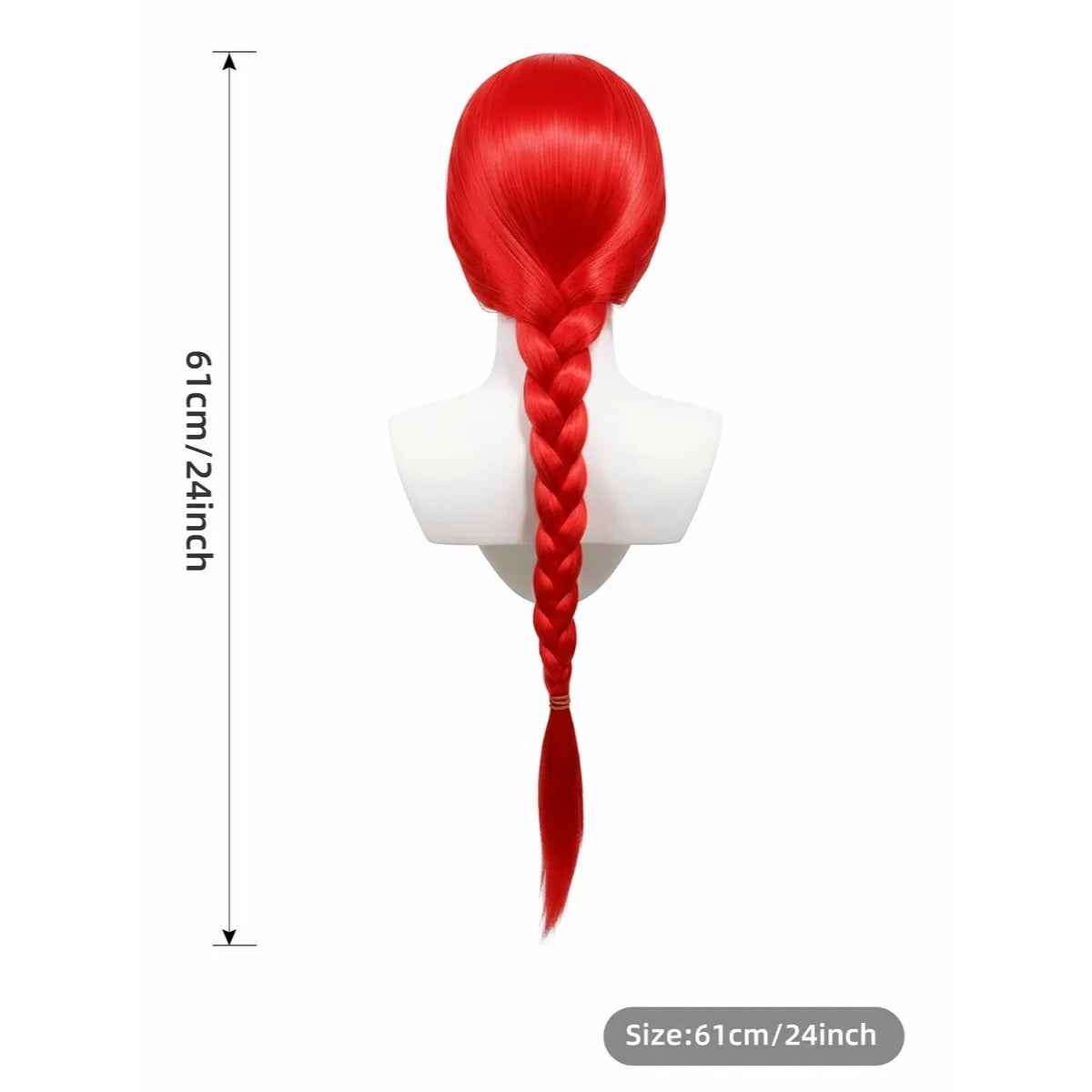 Red Long Straight Wig with Braided Ponytail - Yellow Bow Synthetic Cosplay Hair