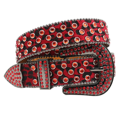 Women’s Rhinestone Skull Leather Belt – Luxury Designer Studded Strap for Jeans, White & Black