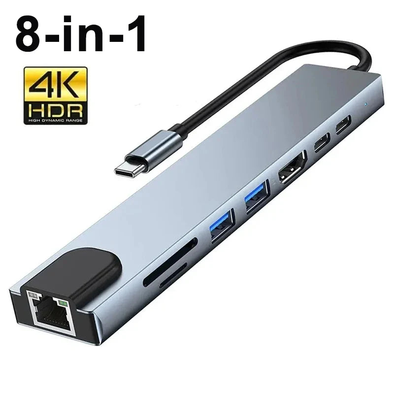 8-in-1 USB-C Hub 3.0 Splitter – 4K Docking Station Adapter with PD, SD, TF, RJ45, HDMI for MacBook Air M1, iPad Pro