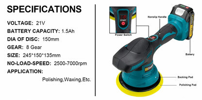 Gisam 8-Gear Digital Cordless Car Polisher — Electric Auto Waxing & Polishing Machine Compatible with Makita 18V Battery