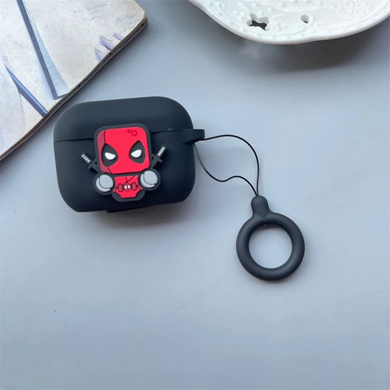 Cartoon Deadpool Silicone Case for AirPods 4 (2024) & AirPods Pro 1/2/3/Pro2 — Protective Earphone Cover with Keychain