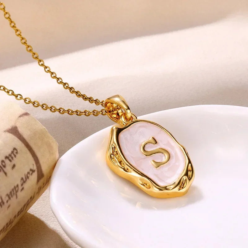 Y2K Stainless Steel Drip Oil Alphabet Necklace – A-Z Initials Pendant for Women & Men, Aesthetic Jewelry Gift