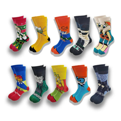 Spring and Autumn Cartoon Movie Character Socks for Men & Women – Funny Fashion High Quality Crew Tube Socks, Unisex Casual Cotton Socks