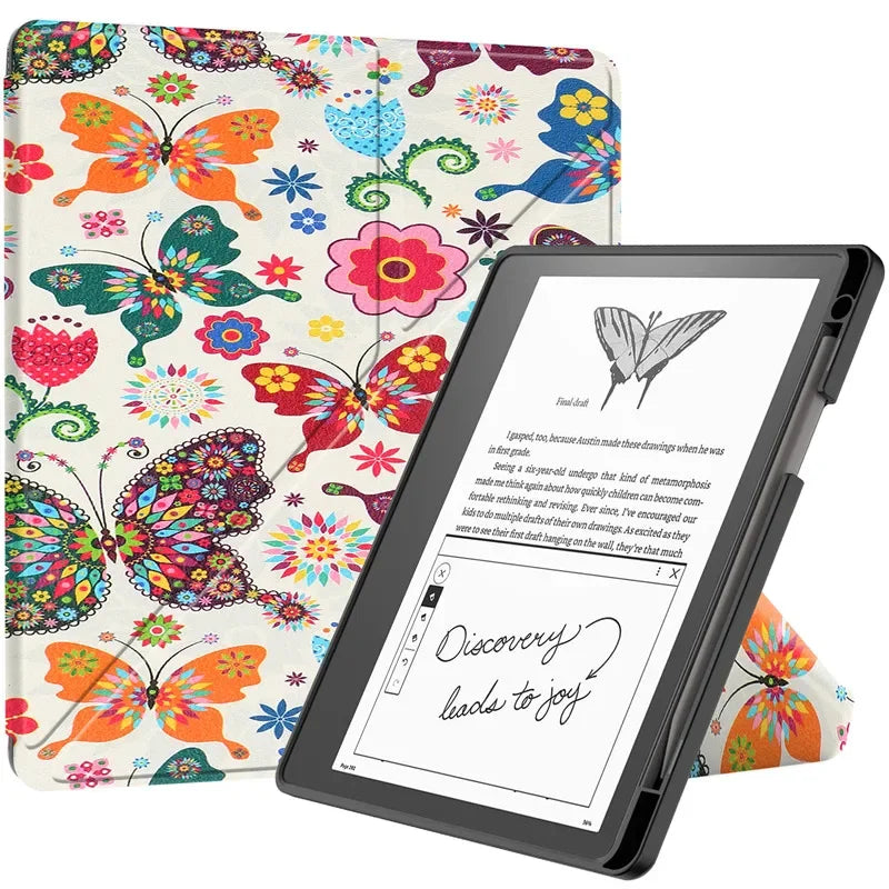 Kindle Scribe 2024 10.2″ Case — PU Leather Multi-Folding Stand with Smart Auto Wake/Sleep and Pencil Holder Ebook Cover