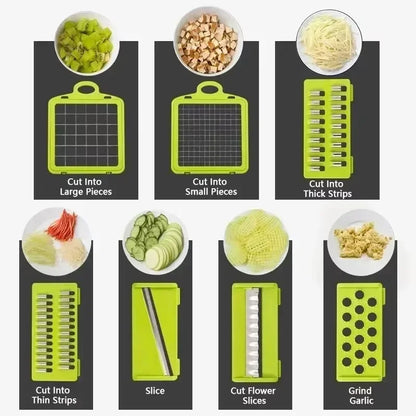 Multifunctional 14/16-in-1 Vegetable Chopper – Kitchen Food Grater, Slicer & Dicer with Handle