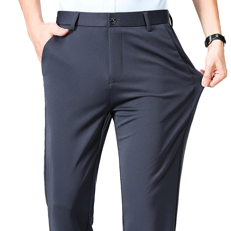 Men's Summer & Autumn Dress Pants – Thin Formal Work Trousers | Business Casual Black & Wine Red Long Pants