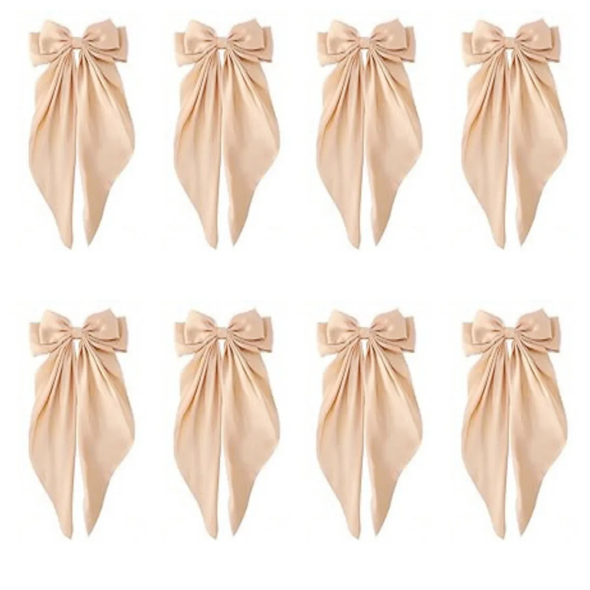 8 Ladies Satin Ribbon Bow Hair Clips – Oversized White, Pink, Red, Blue, Black Long Tail, Spring Clip for Ponytail Hair Accessories